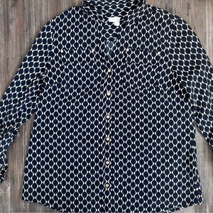 Charter Club Blue Notched Collar Long Sleeve Shirt with Button Detail